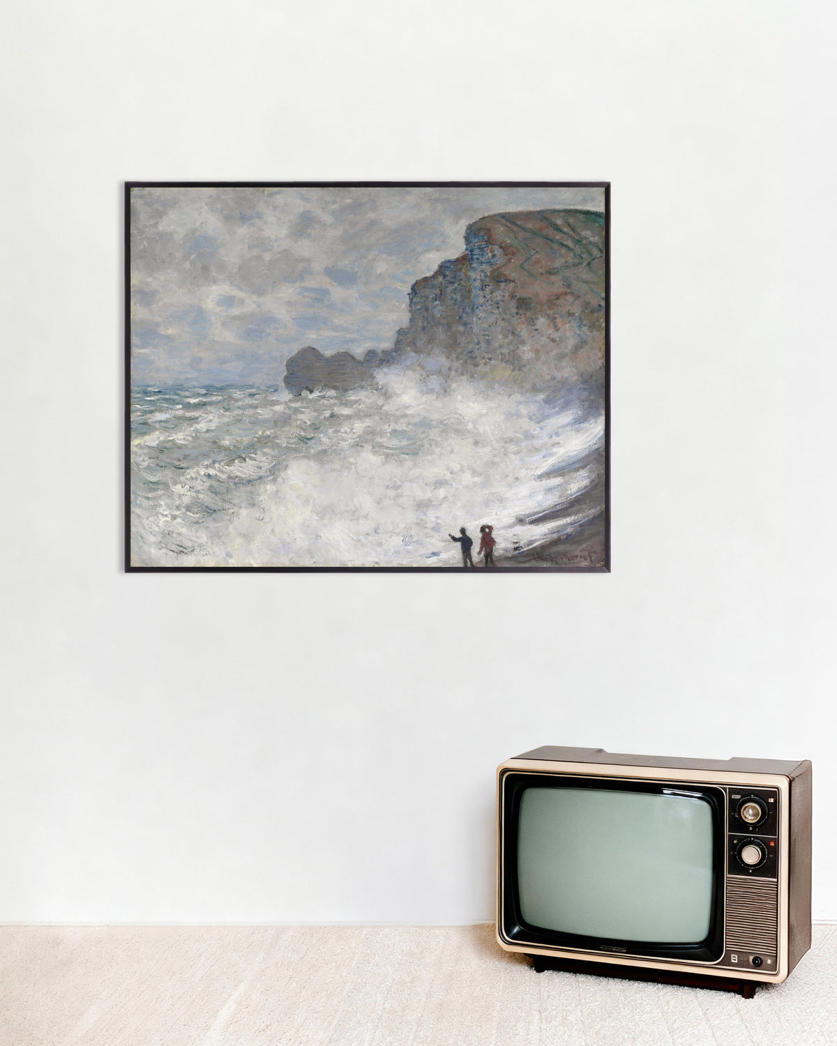 Plakat Uvejr ved Étretat (1883) af Claude Monet med metalramme