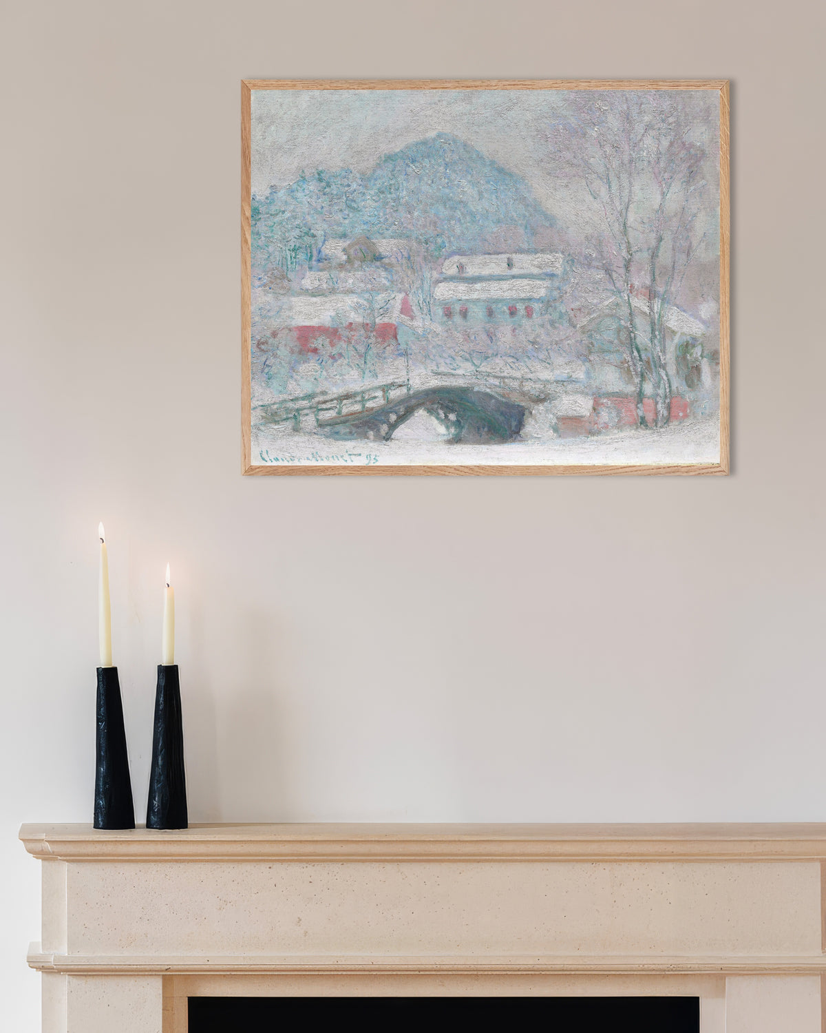 Plakat Sandvika, Norge (1895) af Claude Monet med ramme i naturtræ