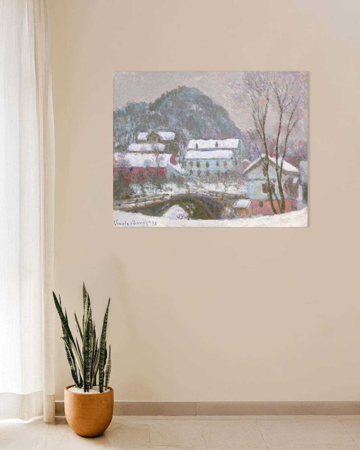 Plakat Sandvika, Norge, sne (1895) af Claude Monet