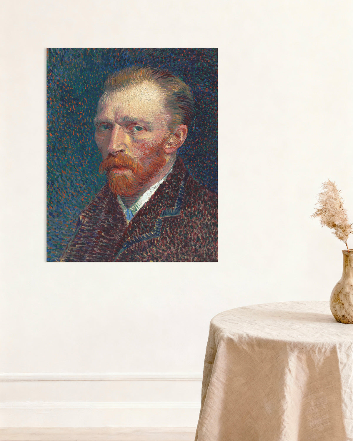 Poster med Selvportræt på blå baggrund med prikker (1887) af Vincent van Gogh
