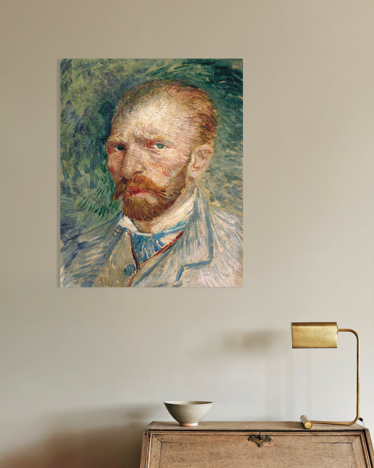 Poster med Selvportræt på grøn baggrund (1886) af Vincent van Gogh
