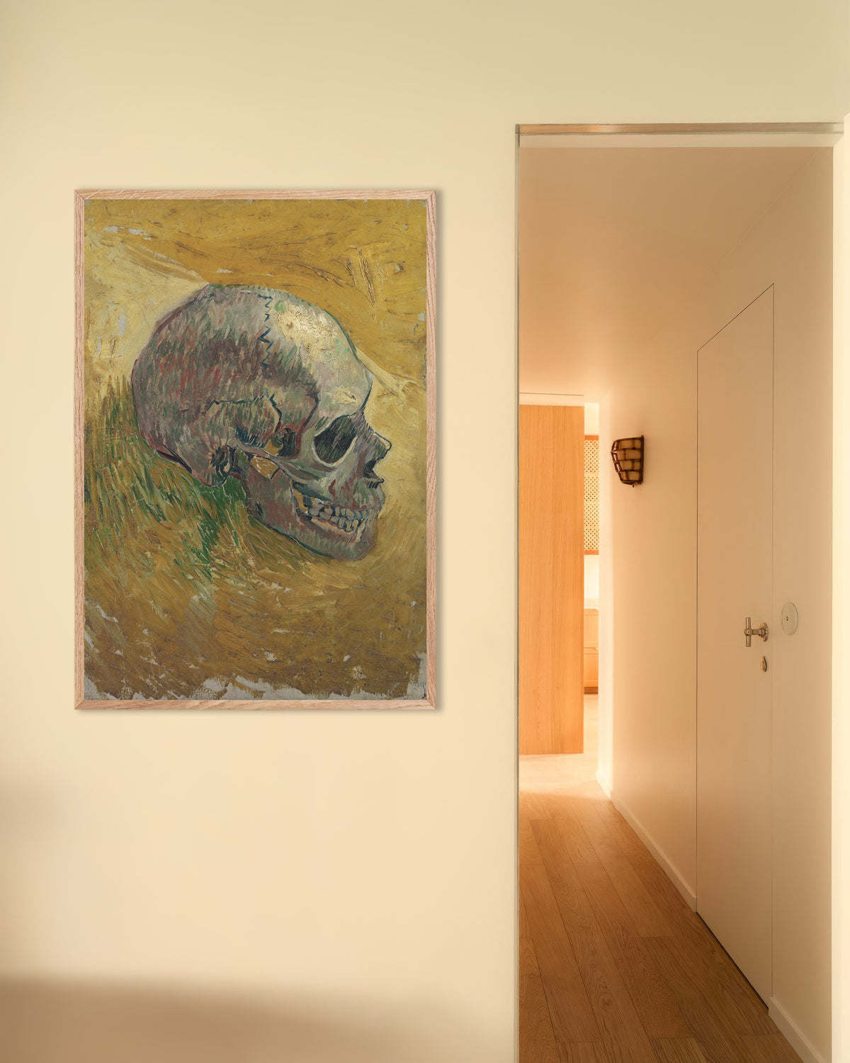 Poster med Kranie (1887) af Vincent van Gogh, med ramme af naturtræ