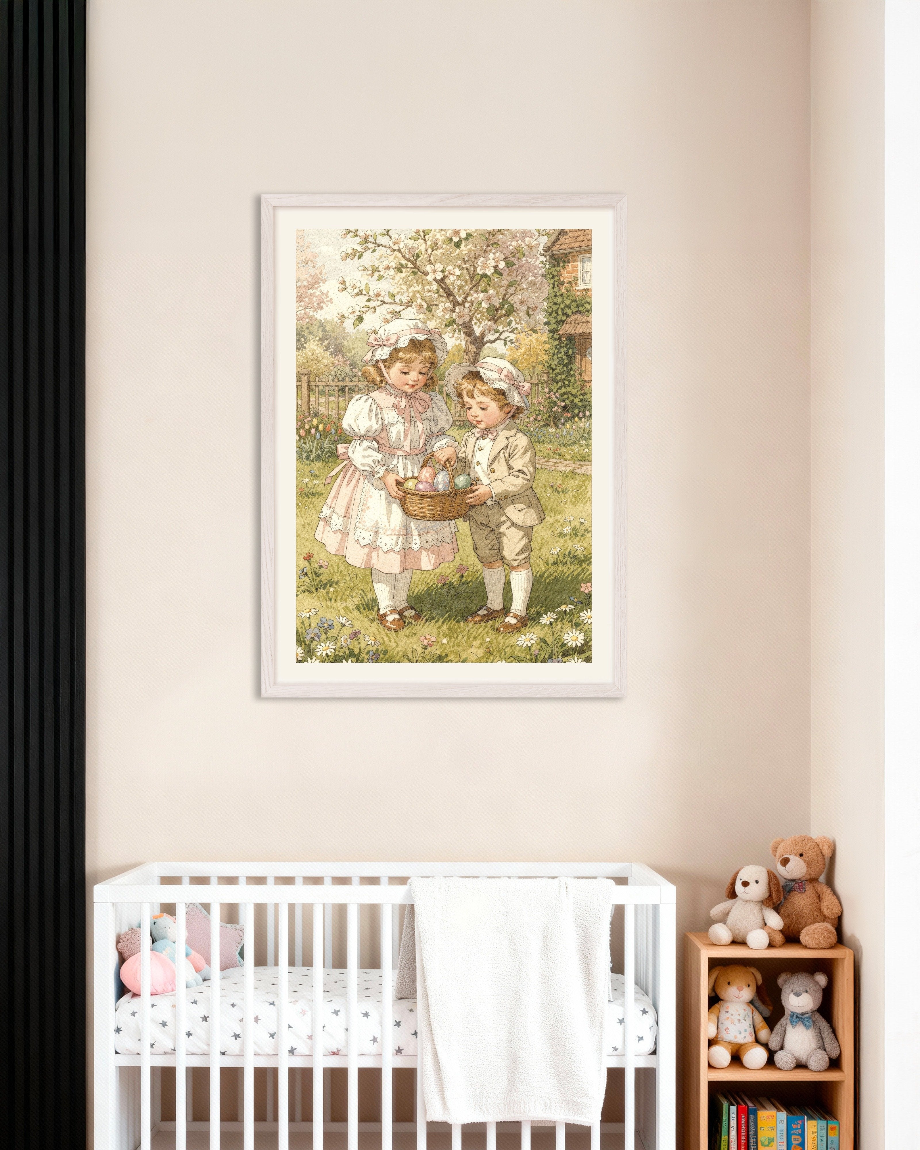 Poster of Springtime Egg Hunt - Vintage Easter Poster, with white wooden frame