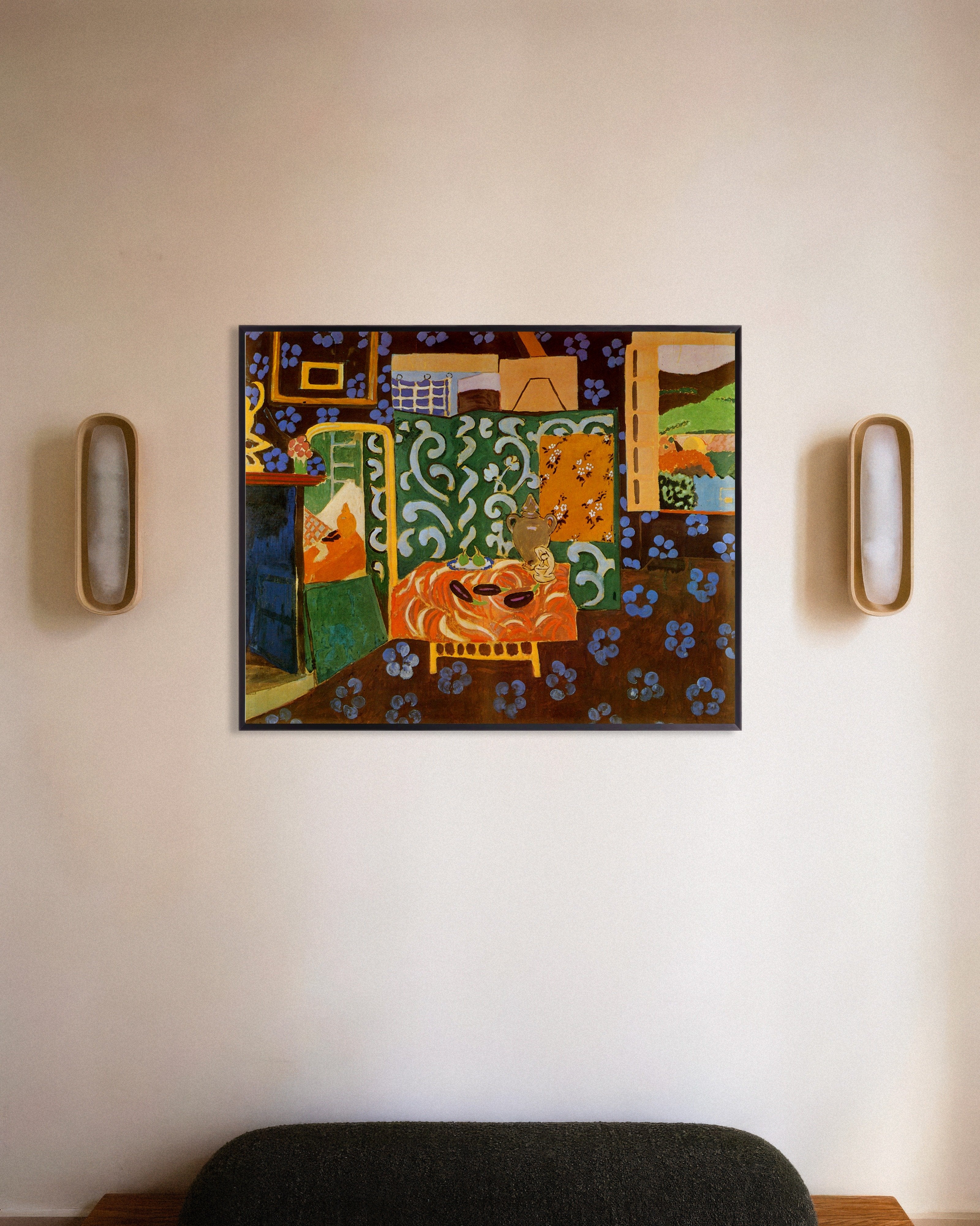 Poster of Still life with aubergines (1911) by Henri Matisse, with metal frame