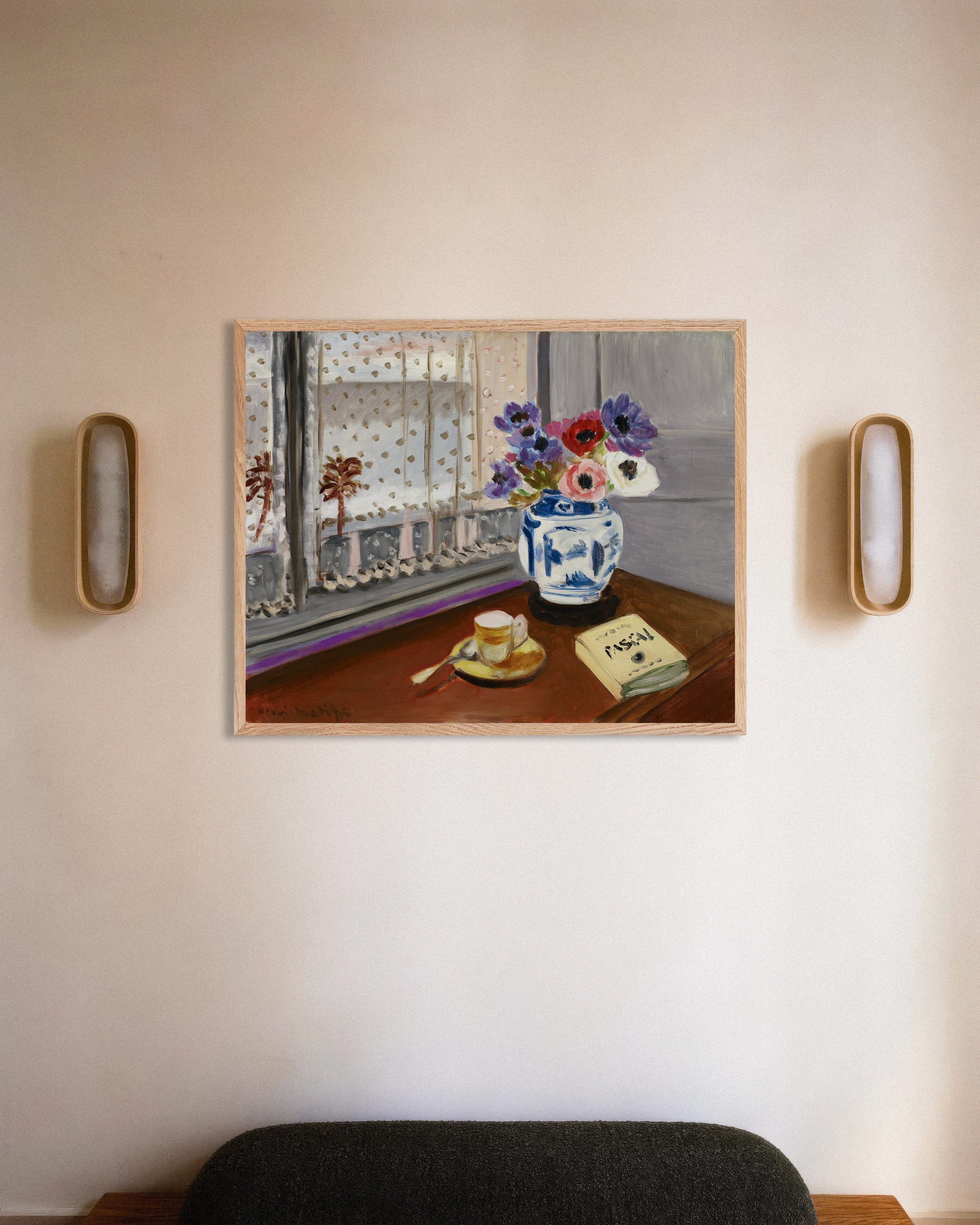 Poster of Still life with Pascal’s Pensées (1924) by Henri Matisse, with natural wooden frame