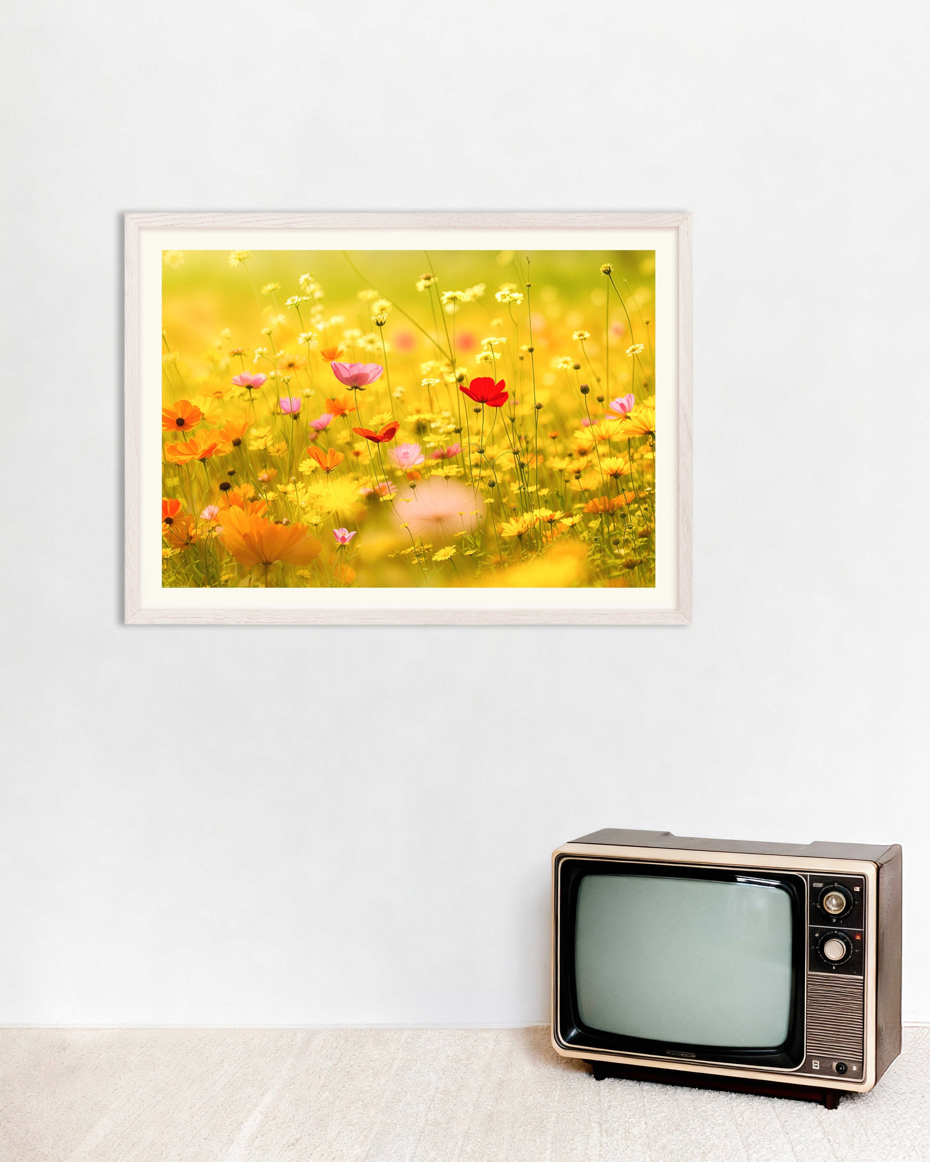 Poster of Summer poster, flowers, with white wooden frame