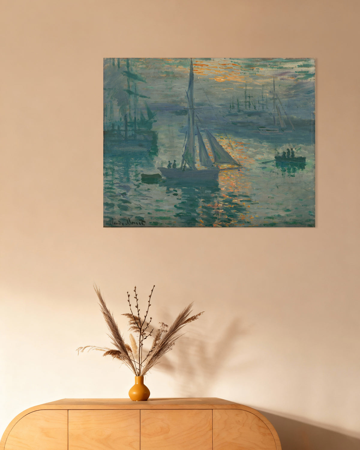 Plakat Solopgang, marinebillede (1873) af Claude Monet
