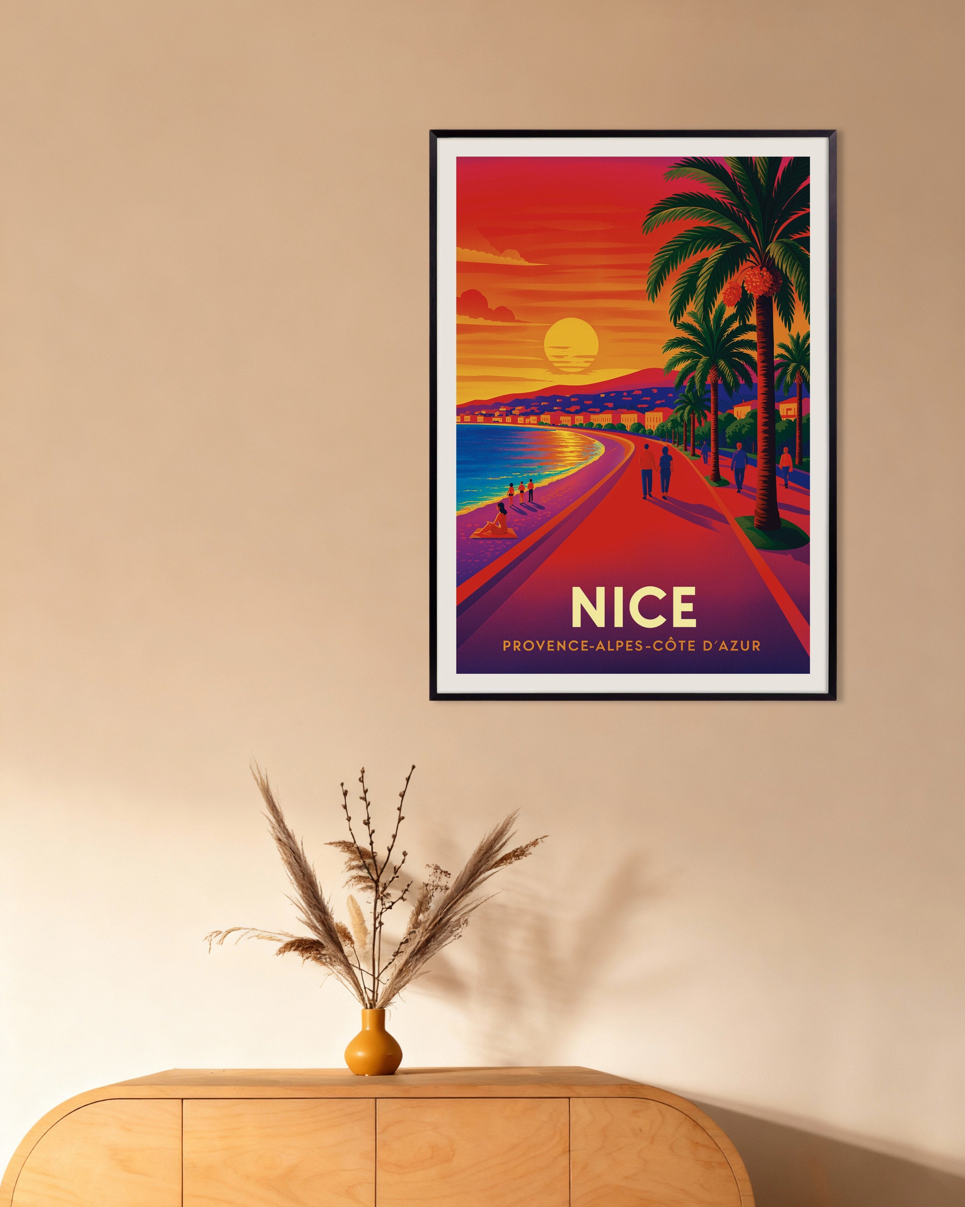 Poster of Sunset Walk in Nice, France – Promenade des Anglais Poster, with metal frame