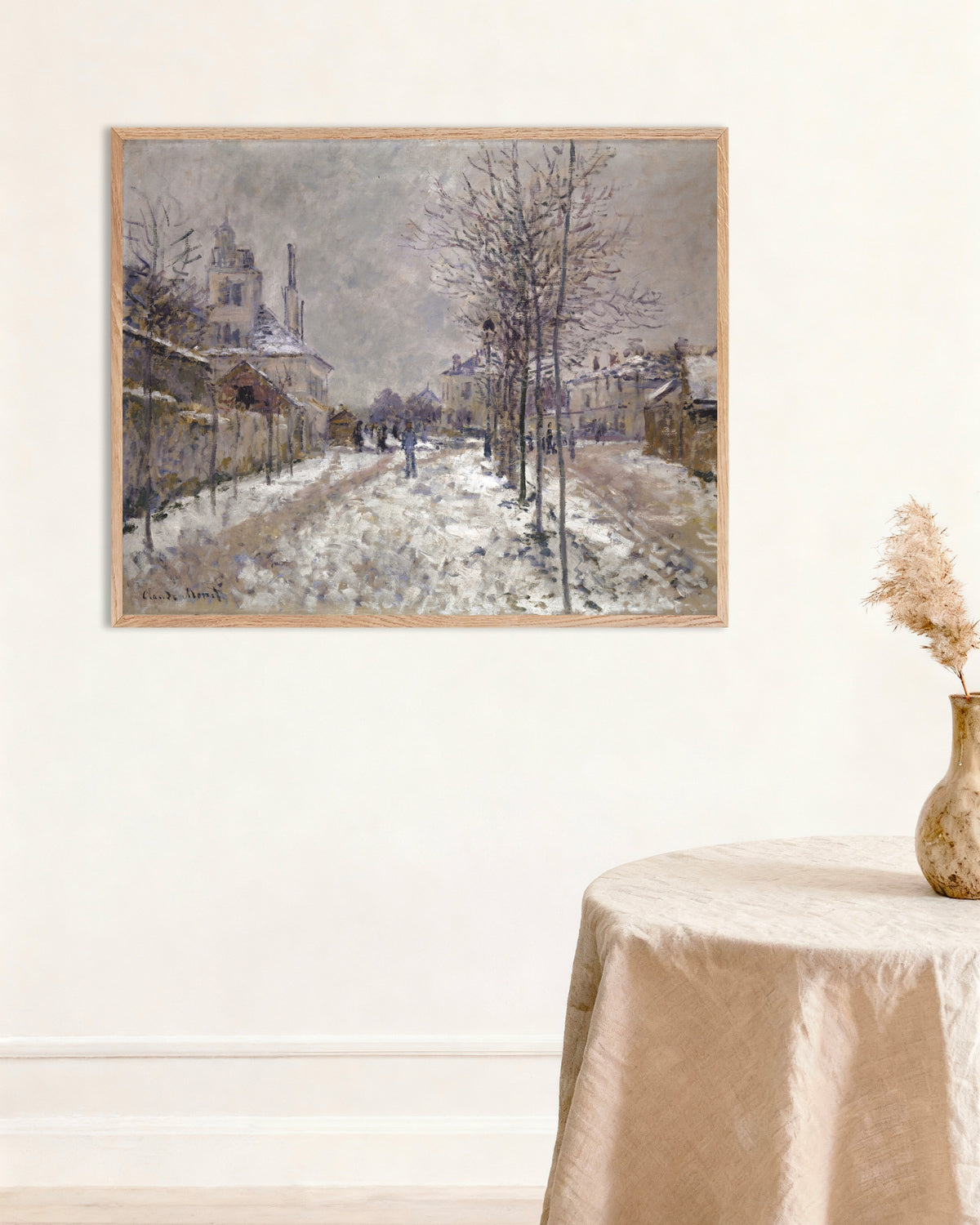 Plakat Boulevard de Pontoise i Argenteuil, sne (1875) af Claude Monet med ramme i naturtræ