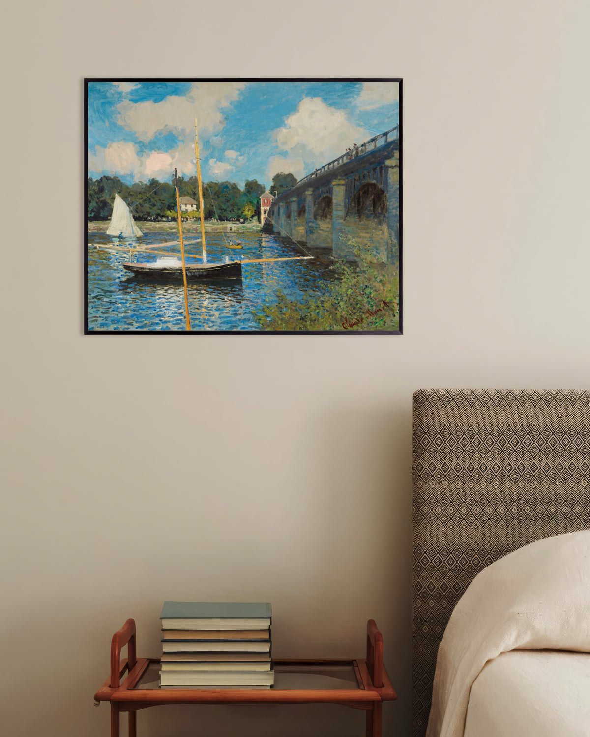 Plakat Broen i Argenteuil (1874) af Claude Monet med metalramme