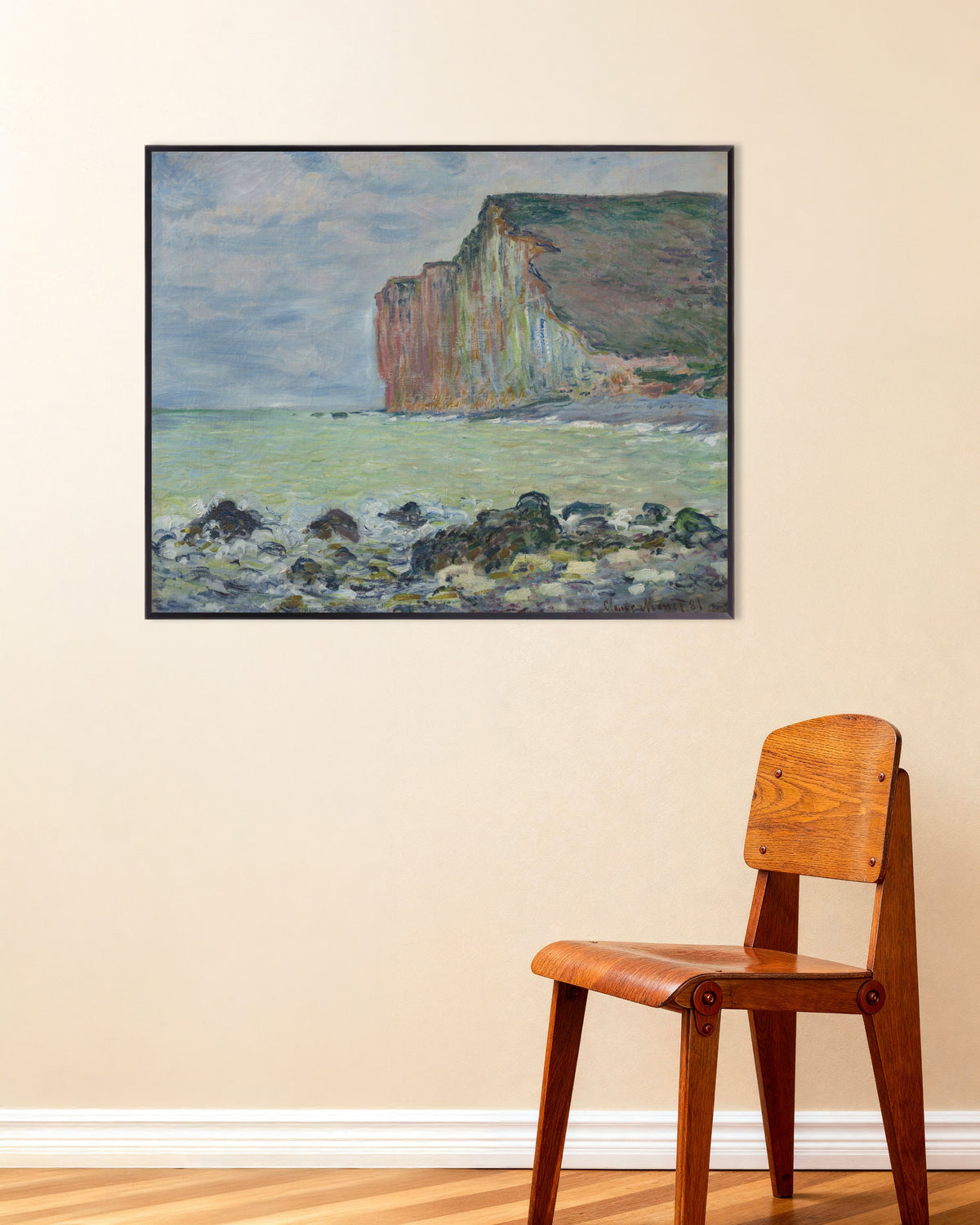 Plakat Klippen ved Les Petites-Dalles (1881) af Claude Monet med metalramme
