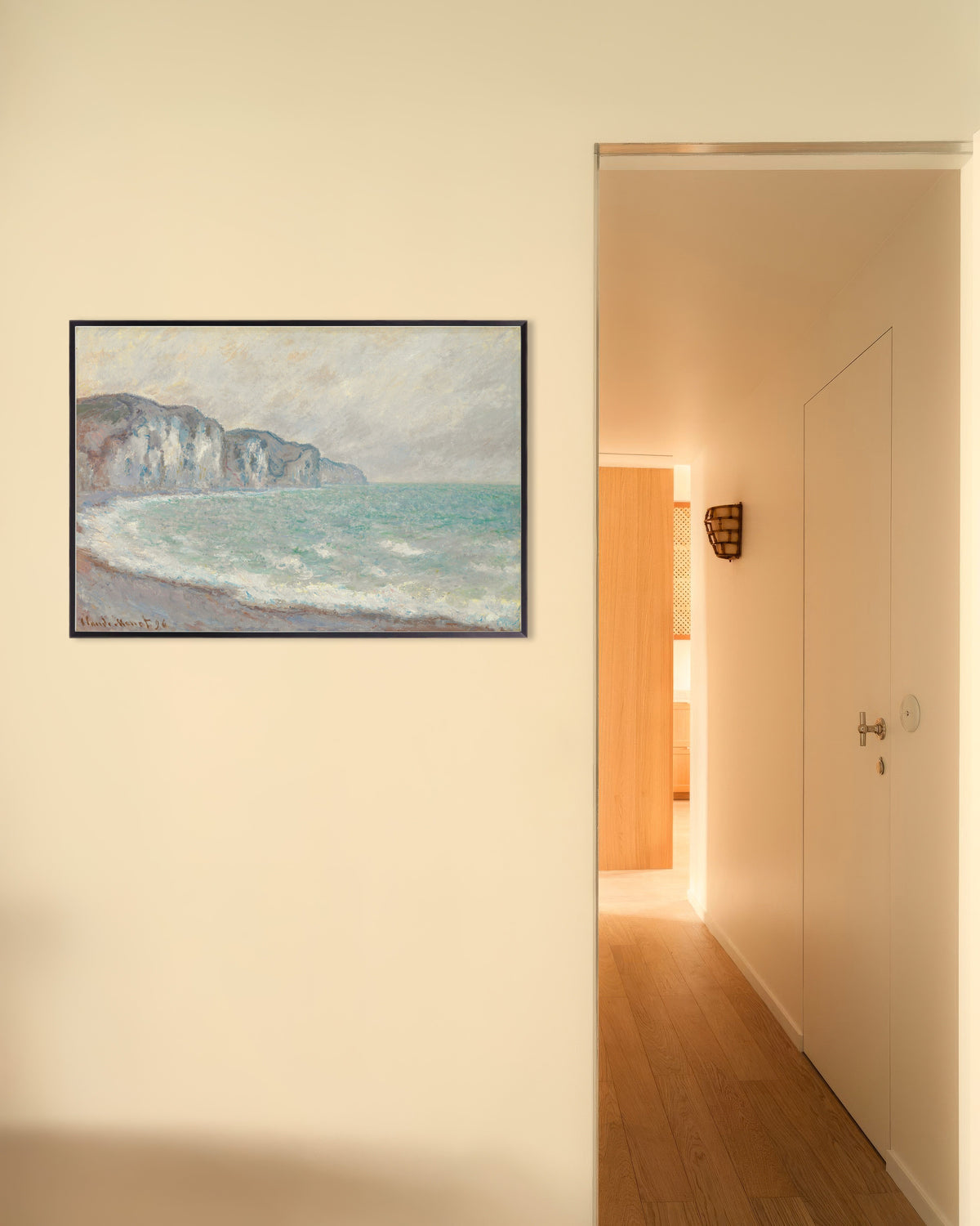 Plakat Klippen ved Pourville (1896) af Claude Monet med metalramme