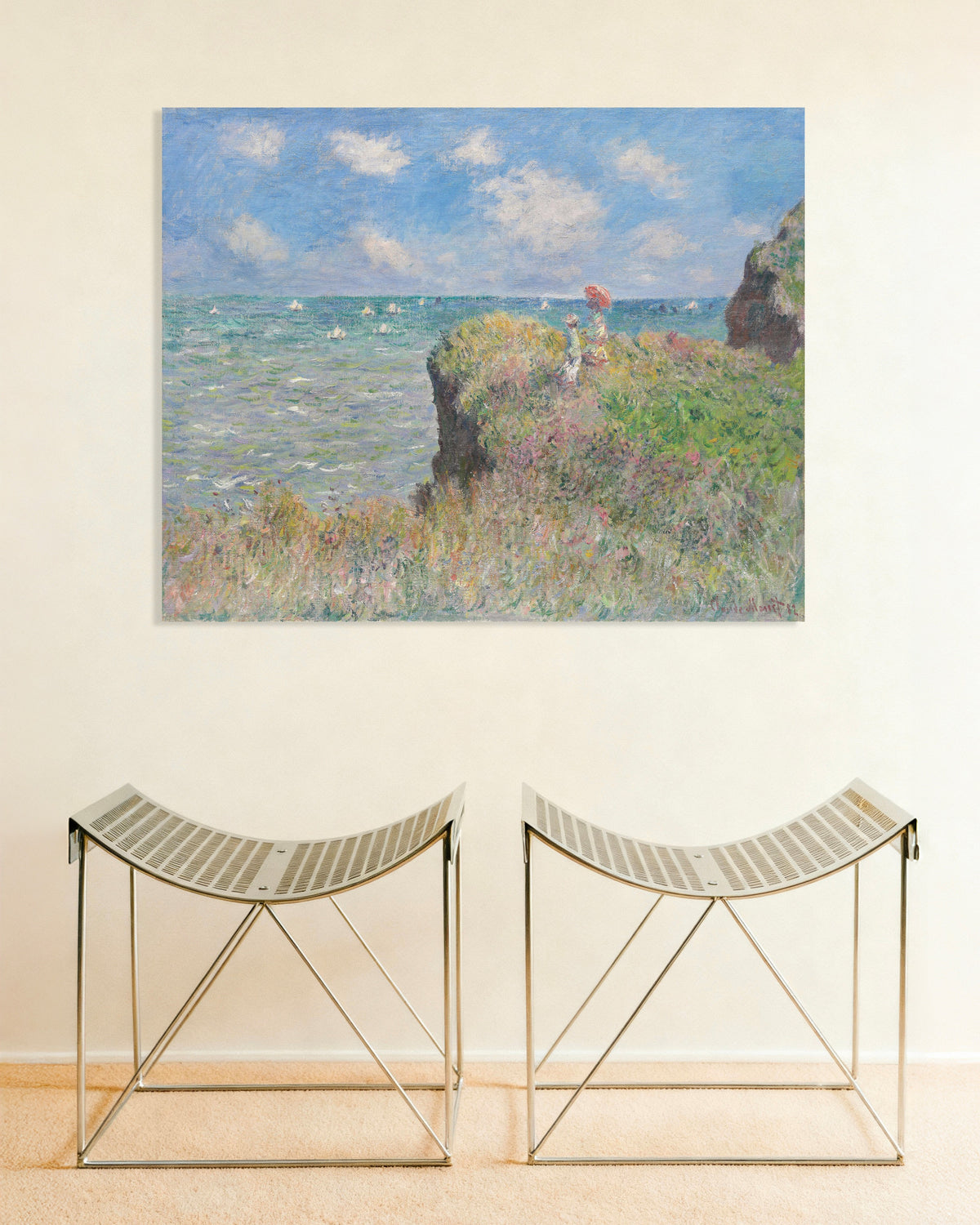 Plakat Spadseretur på klippen ved Pourville (1882) af Claude Monet