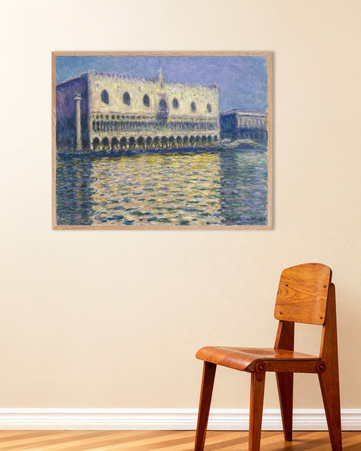 Plakat Dogepaladset (1908) af Claude Monet med ramme i naturtræ