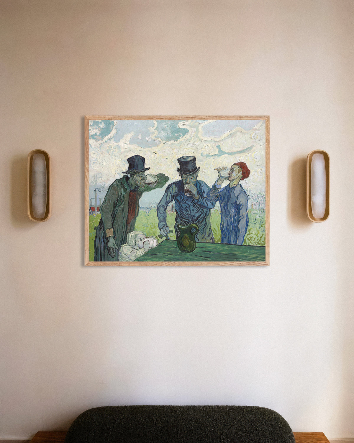 Poster med Drankerne, efter Daumier (1890) af Vincent van Gogh, med naturfarvet træramme