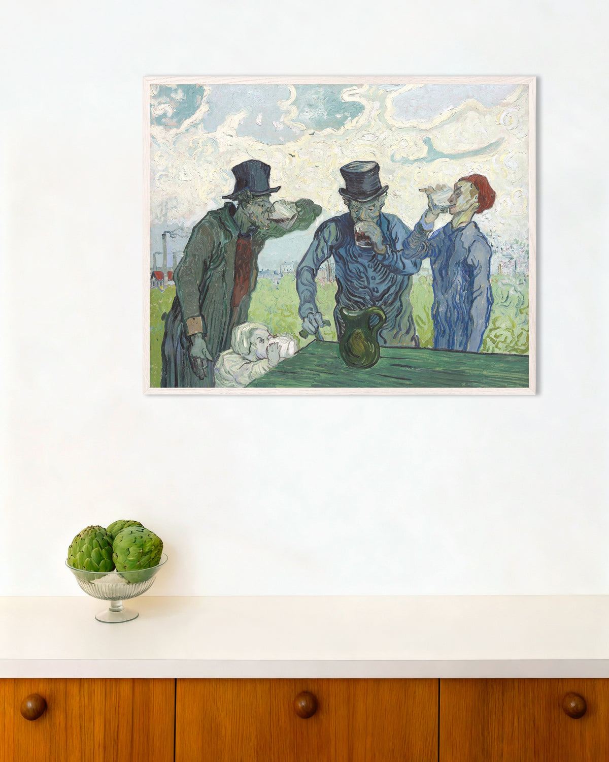 Poster med Drankerne, efter Daumier (1890) af Vincent van Gogh, med hvid træramme
