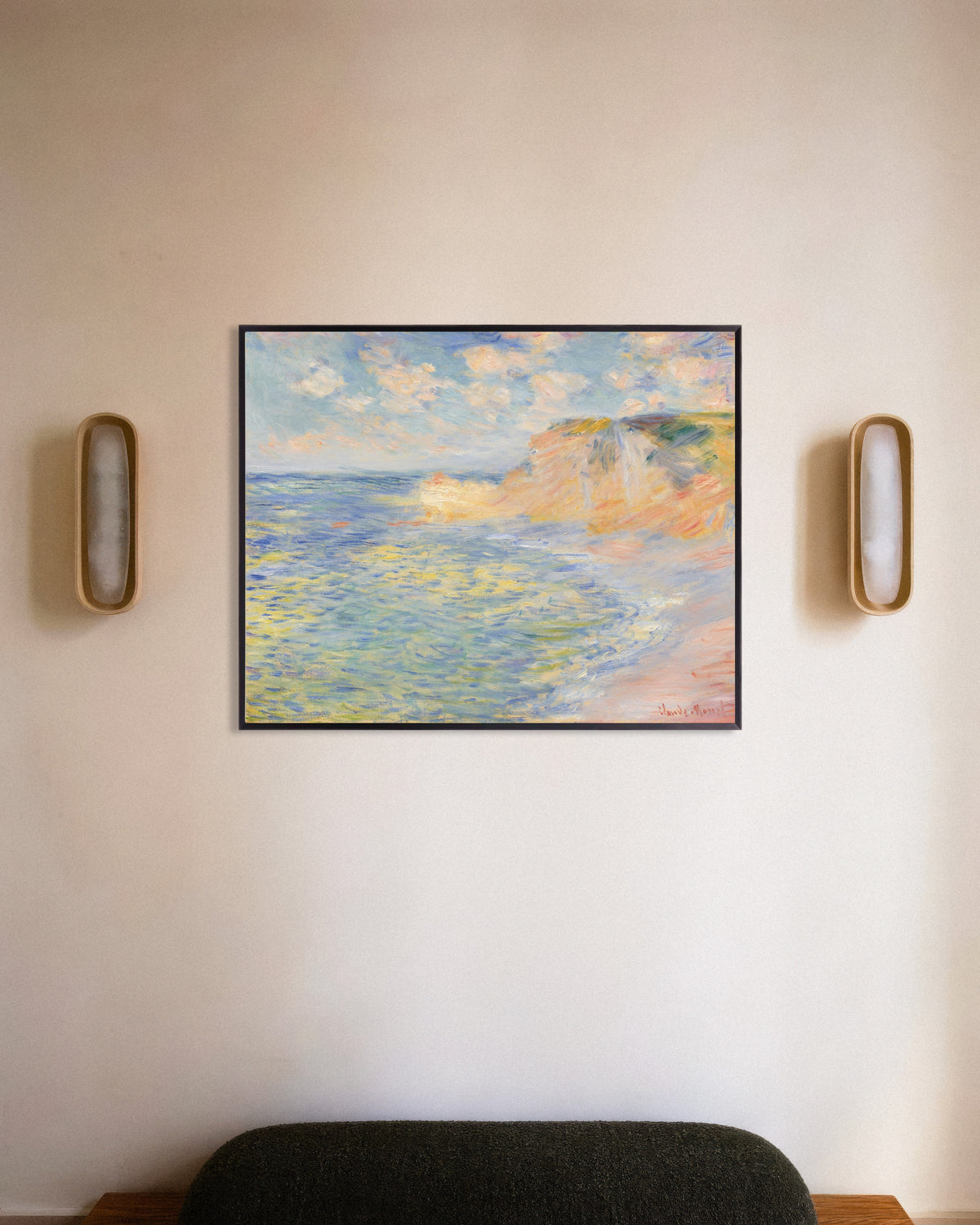 Plakat Falaise d'Amont, Étretat (1885) af Claude Monet med metalramme