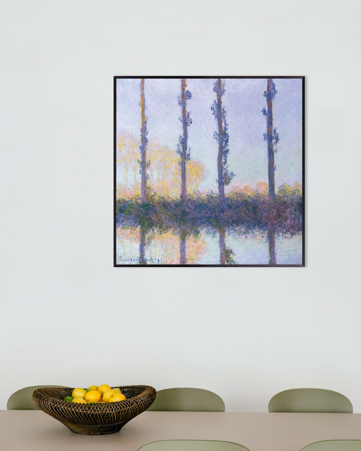 Plakat De fire træer (1891) af Claude Monet med metalramme