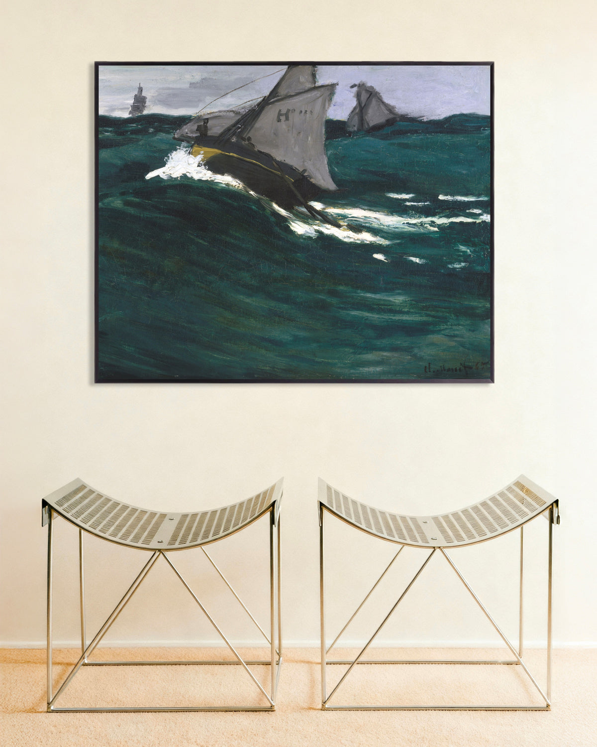 Plakat Den grønne bølge (ca. 1866–1867) af Claude Monet med metalramme