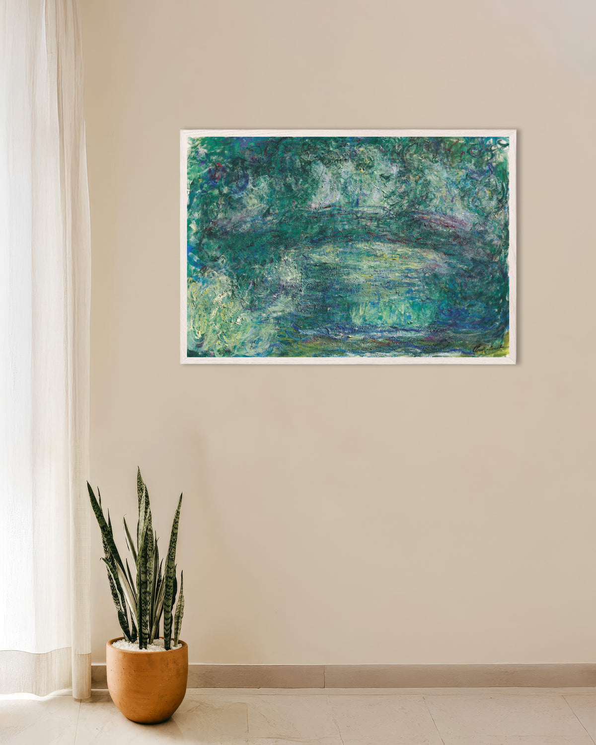 Plakat Den japanske bro (1918–1924) af Claude Monet med hvid træramme