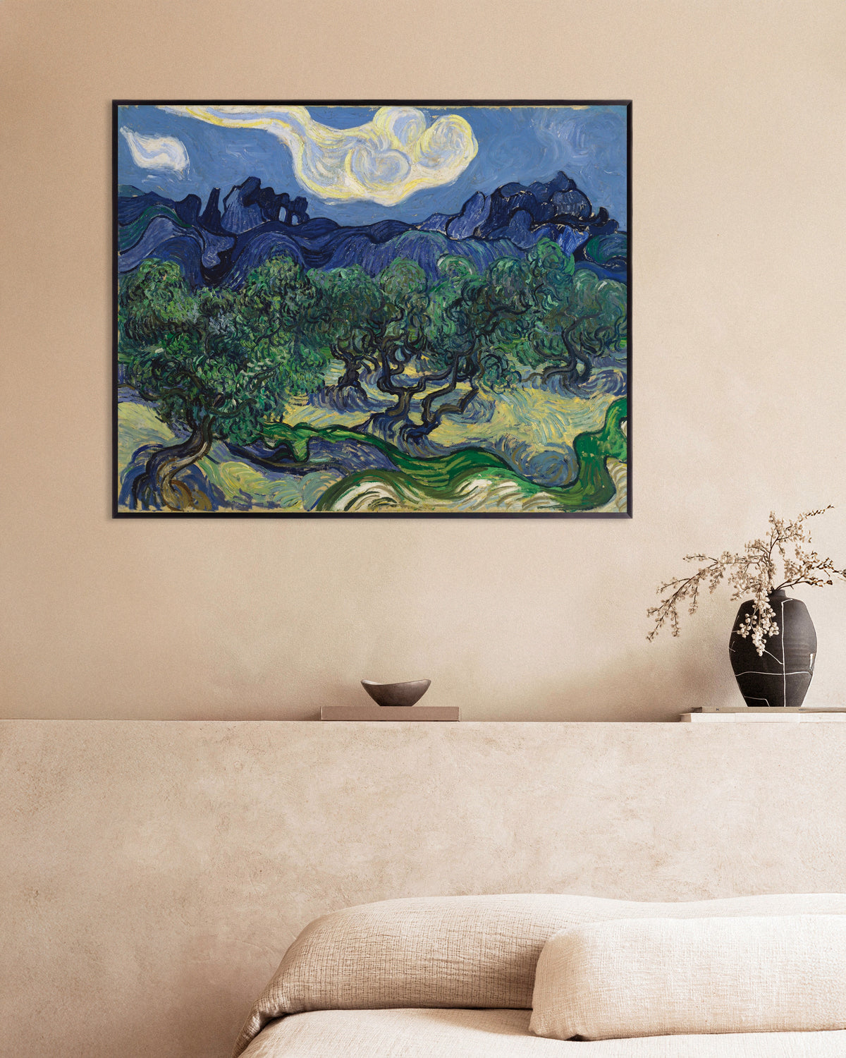 Poster med Oliventræerne (1889) af Vincent van Gogh, med metalramme