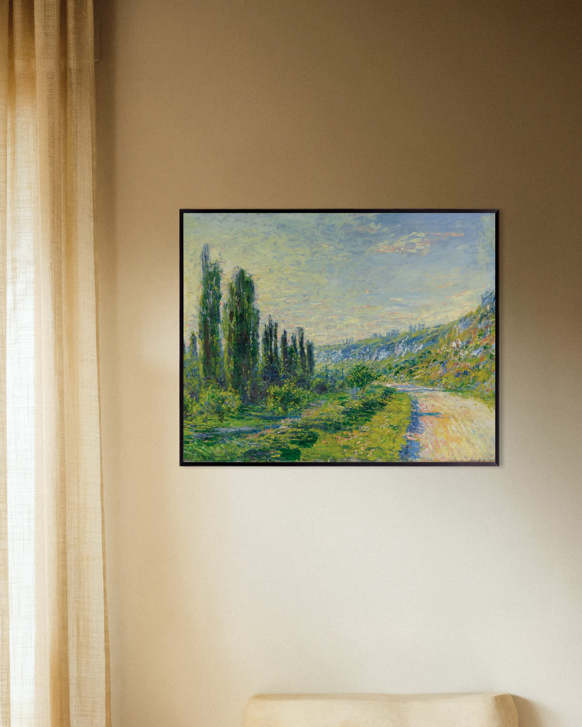 Plakat Vejen ved Vétheuil (ca. 1880) af Claude Monet med metalramme