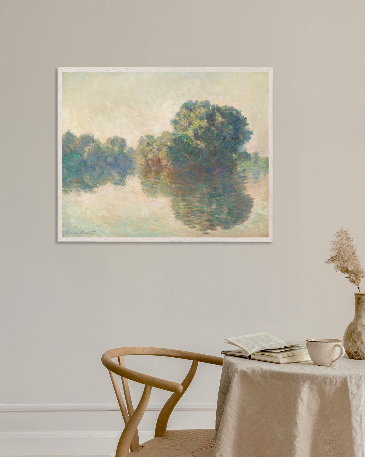Plakat Seinen ved Giverny (1897) af Claude Monet med hvid træramme