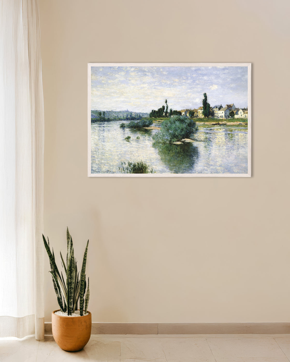 Plakat Seinen ved Lavacourt (1880) af Claude Monet med hvid træramme