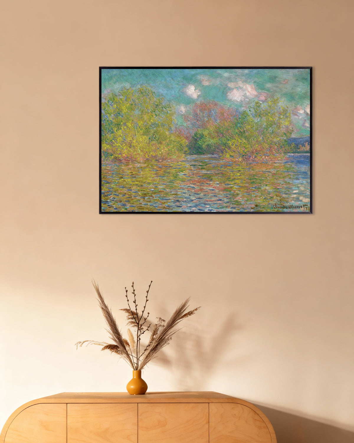 Plakat Seinen nær Giverny (1888) af Claude Monet med metalramme