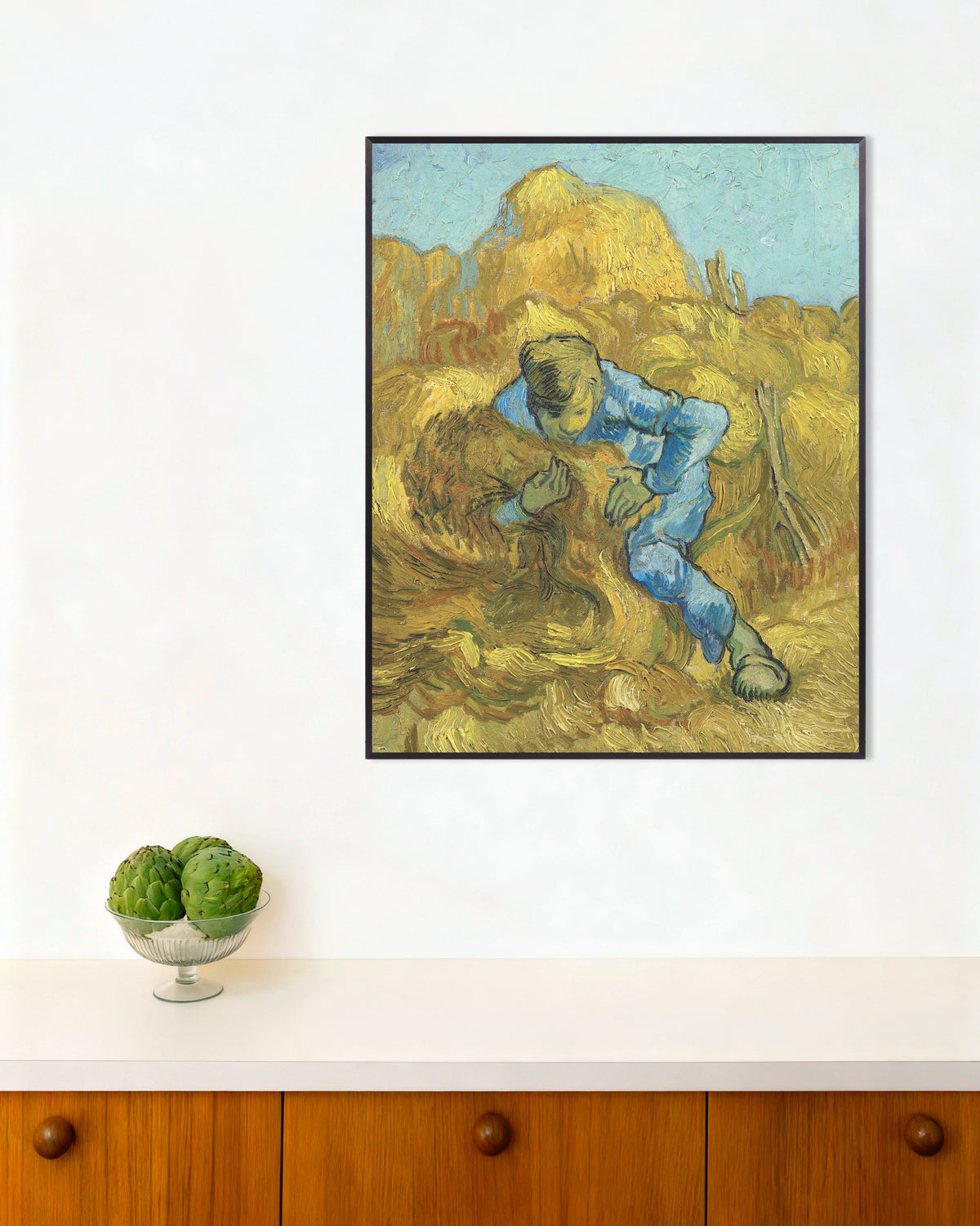 Poster med Kornbinderen, efter Millet (1889) af Vincent van Gogh, med metalramme