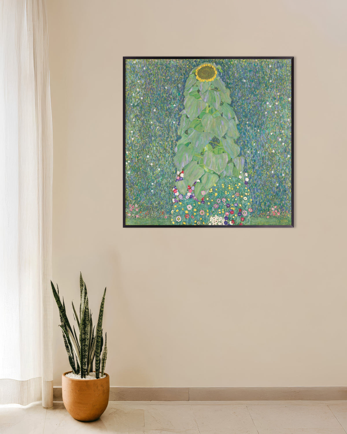 Plakat Solsikken (1907–1908) af Gustav Klimt med metalramme