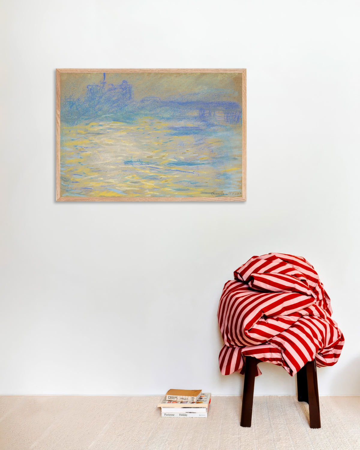 Plakat Themsen (1901) af Claude Monet med ramme i naturtræ