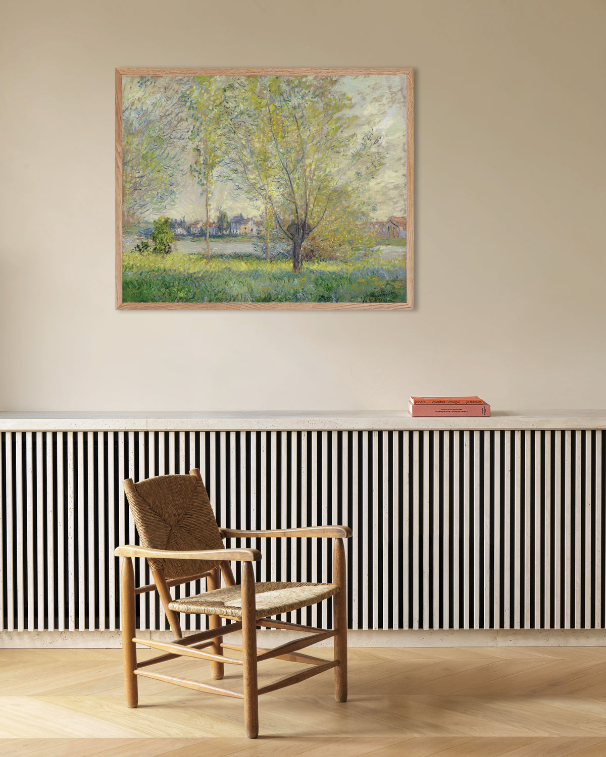 Plakat Piletræerne (1880) af Claude Monet med ramme i naturtræ