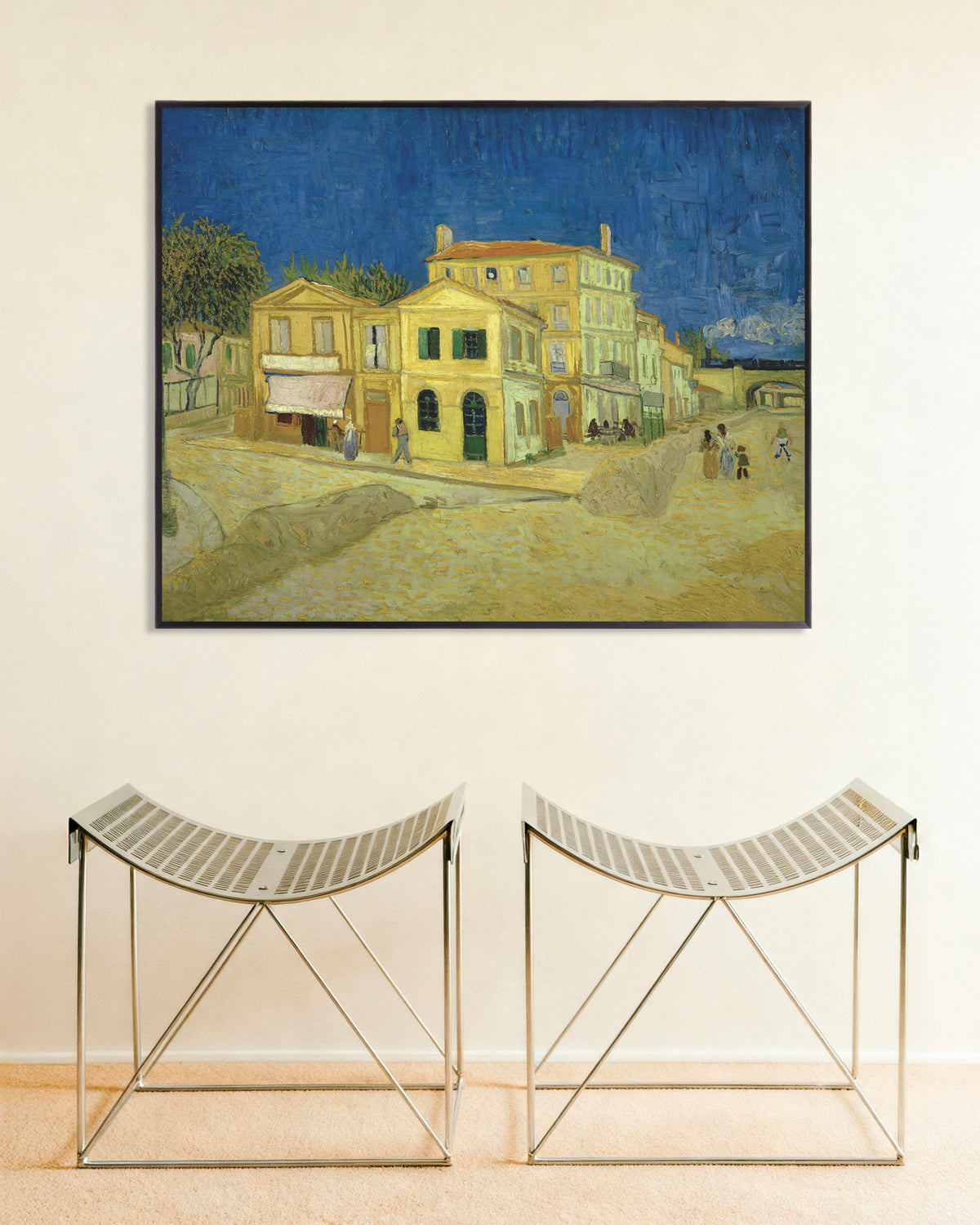 Poster med Det gule hus, gaden (1888) af Vincent van Gogh, med metalramme