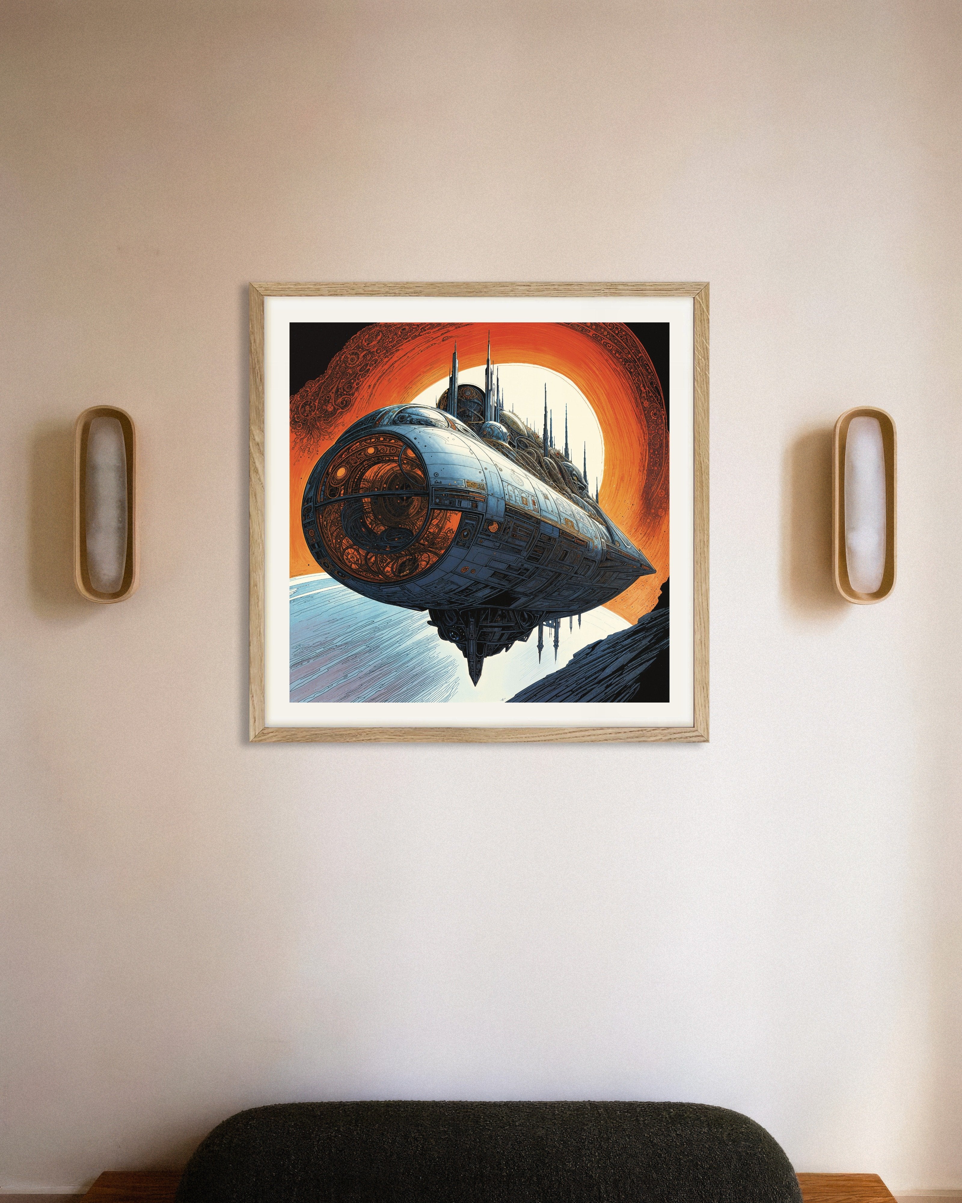 Poster of Through Space and Time Starship Poster, with natural wooden frame