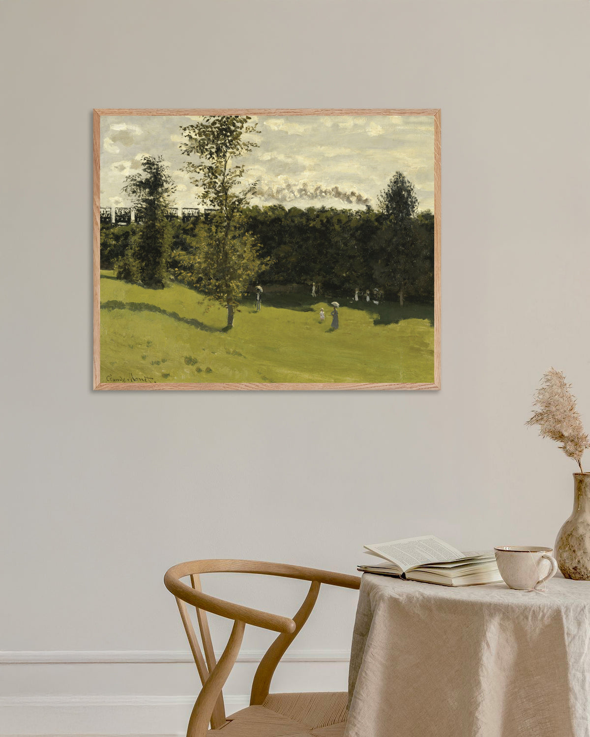 Plakat Tog på landet (ca. 1870) af Claude Monet med ramme i naturtræ