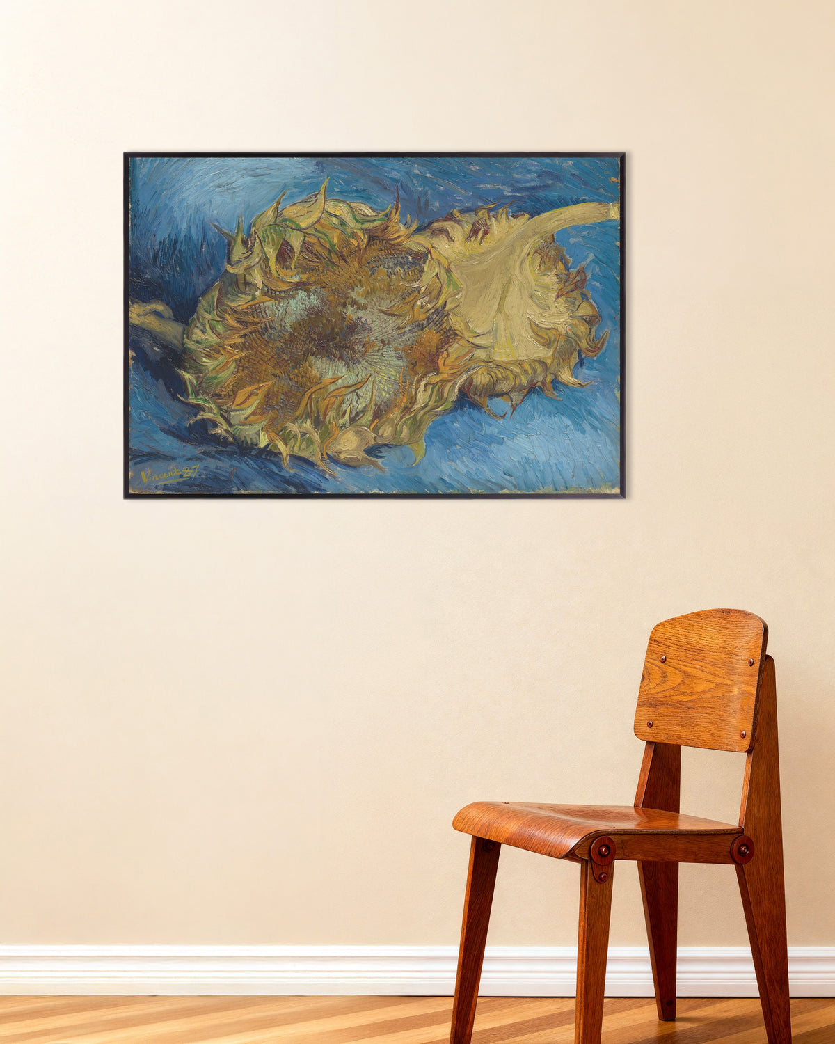 Poster med To afskårne solsikker (1887) af Vincent van Gogh, med metalramme