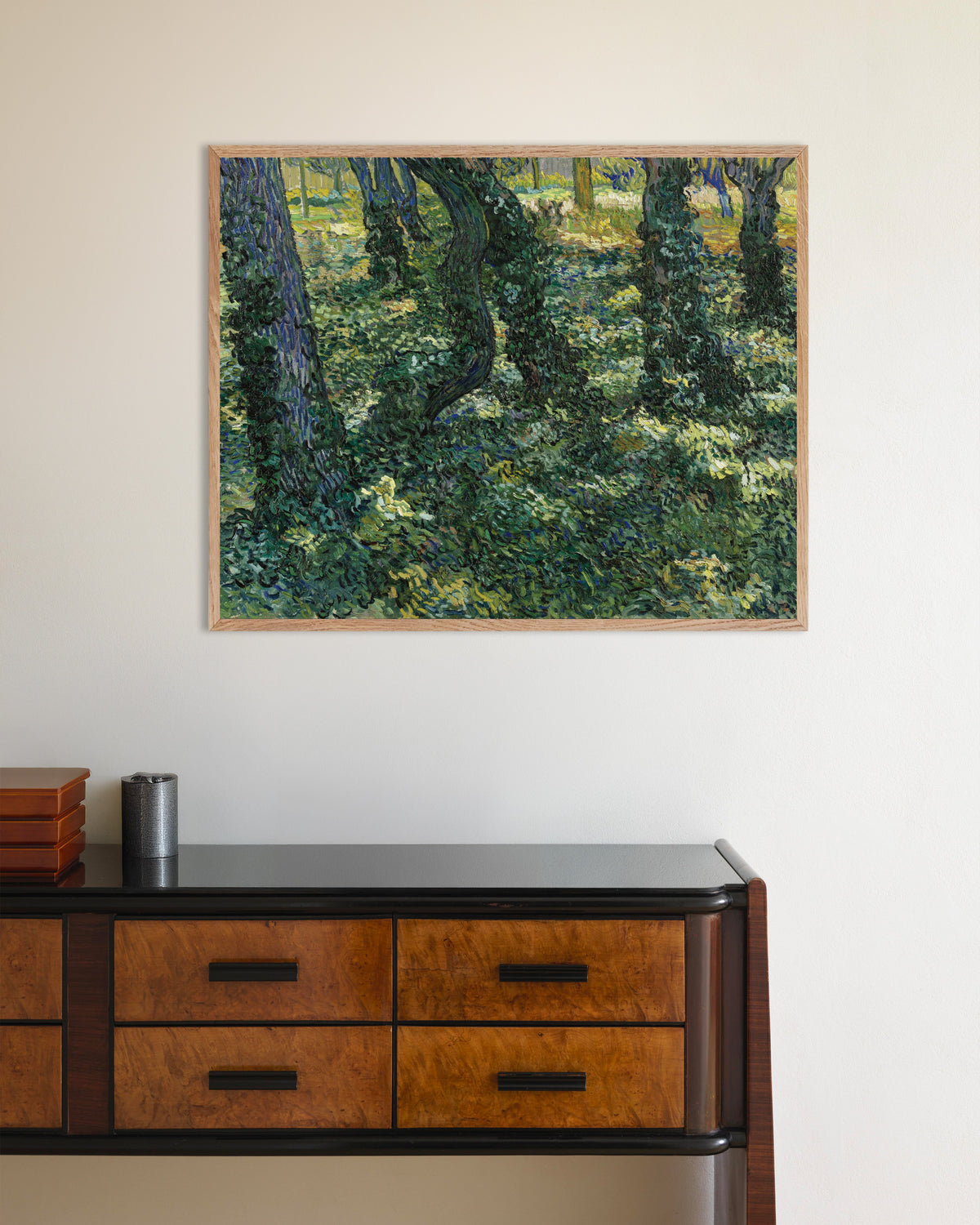 Poster af Undergrowth (1887) af Vincent van Gogh med ramme af naturtræ