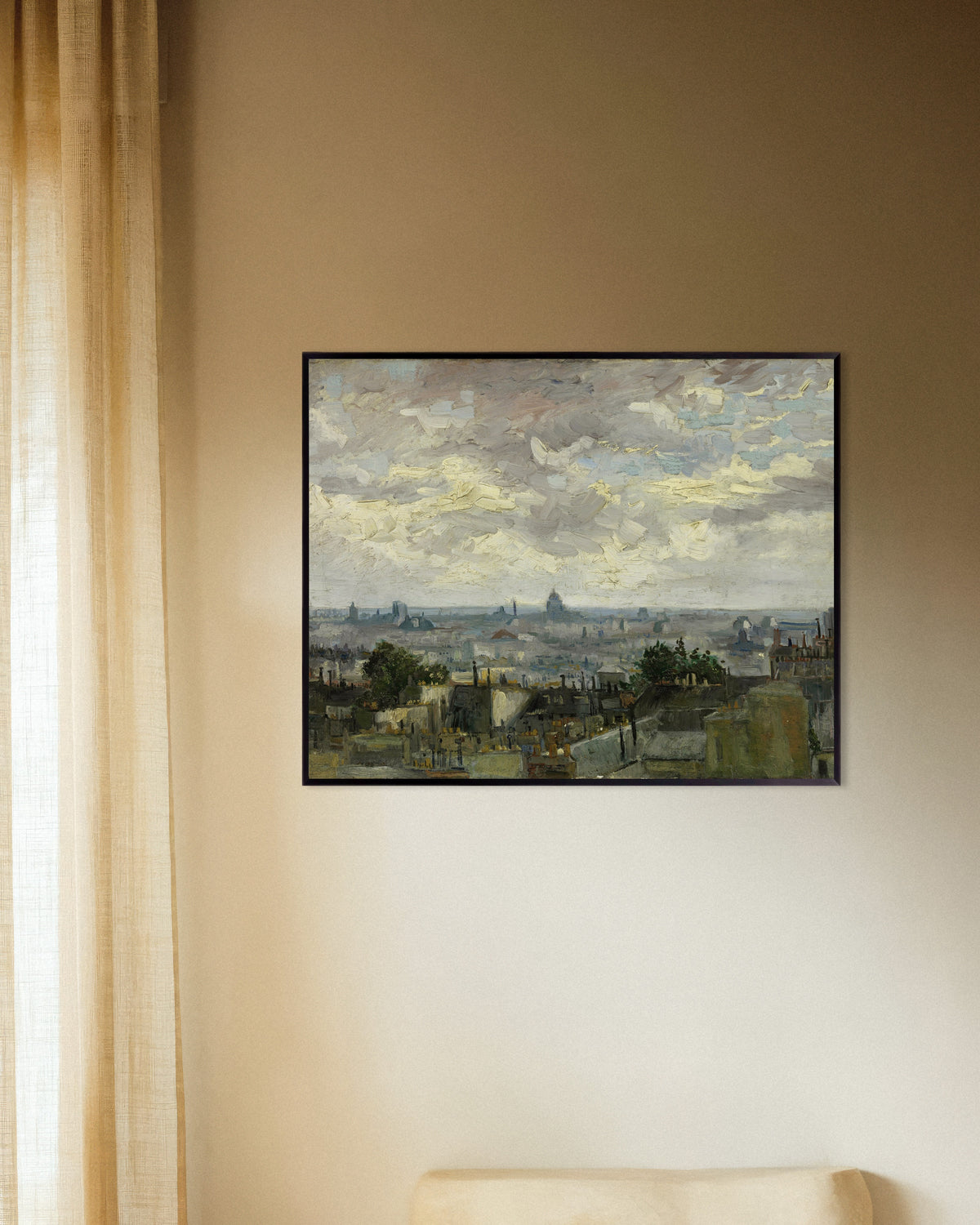 Plakat med Udsigt over Paris (1886) af Vincent van Gogh med metalramme