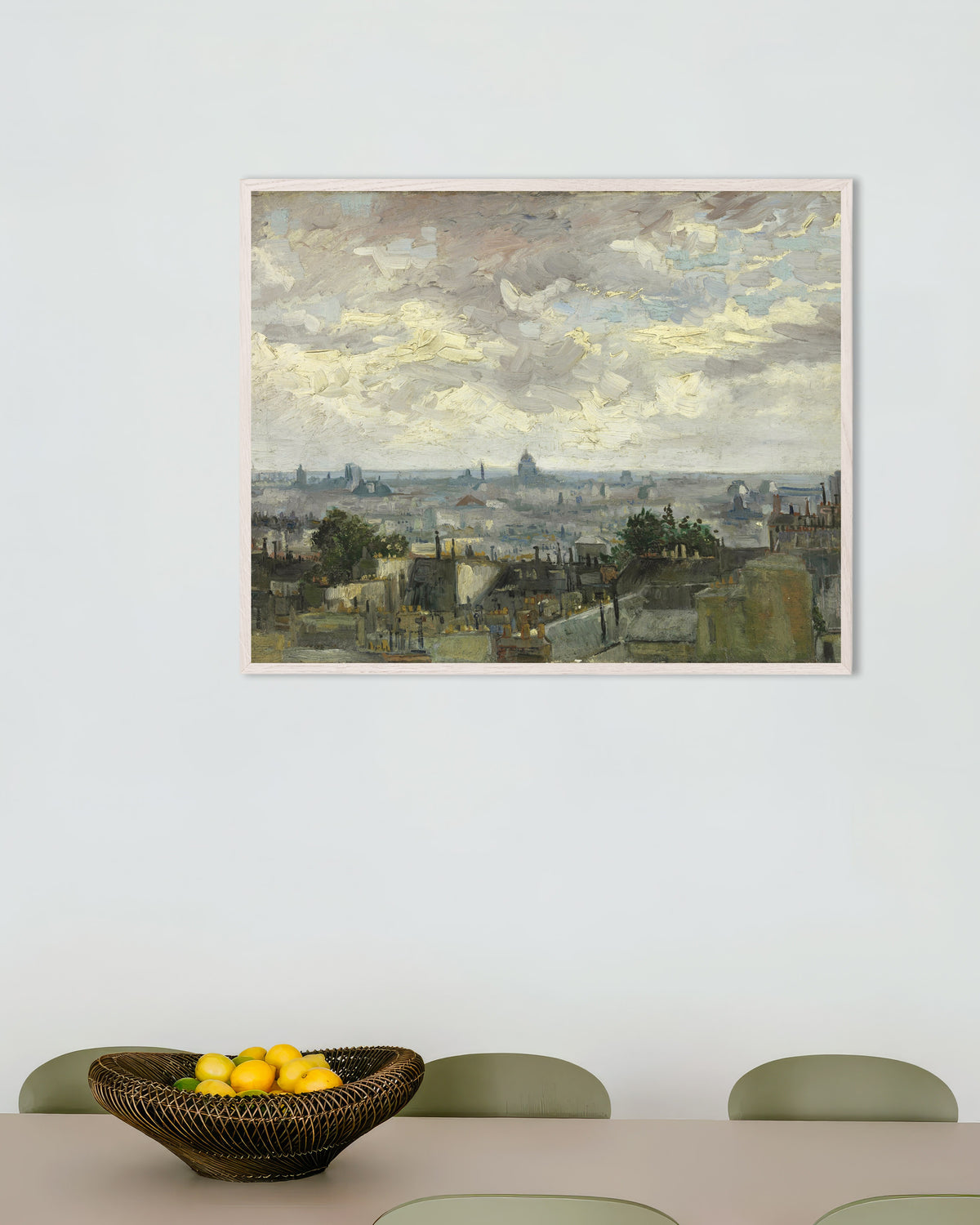 Plakat med Udsigt over Paris (1886) af Vincent van Gogh med hvid træramme