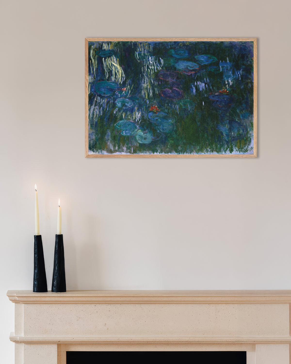 Plakat Åkander (1916–1919) af Claude Monet med ramme i naturtræ