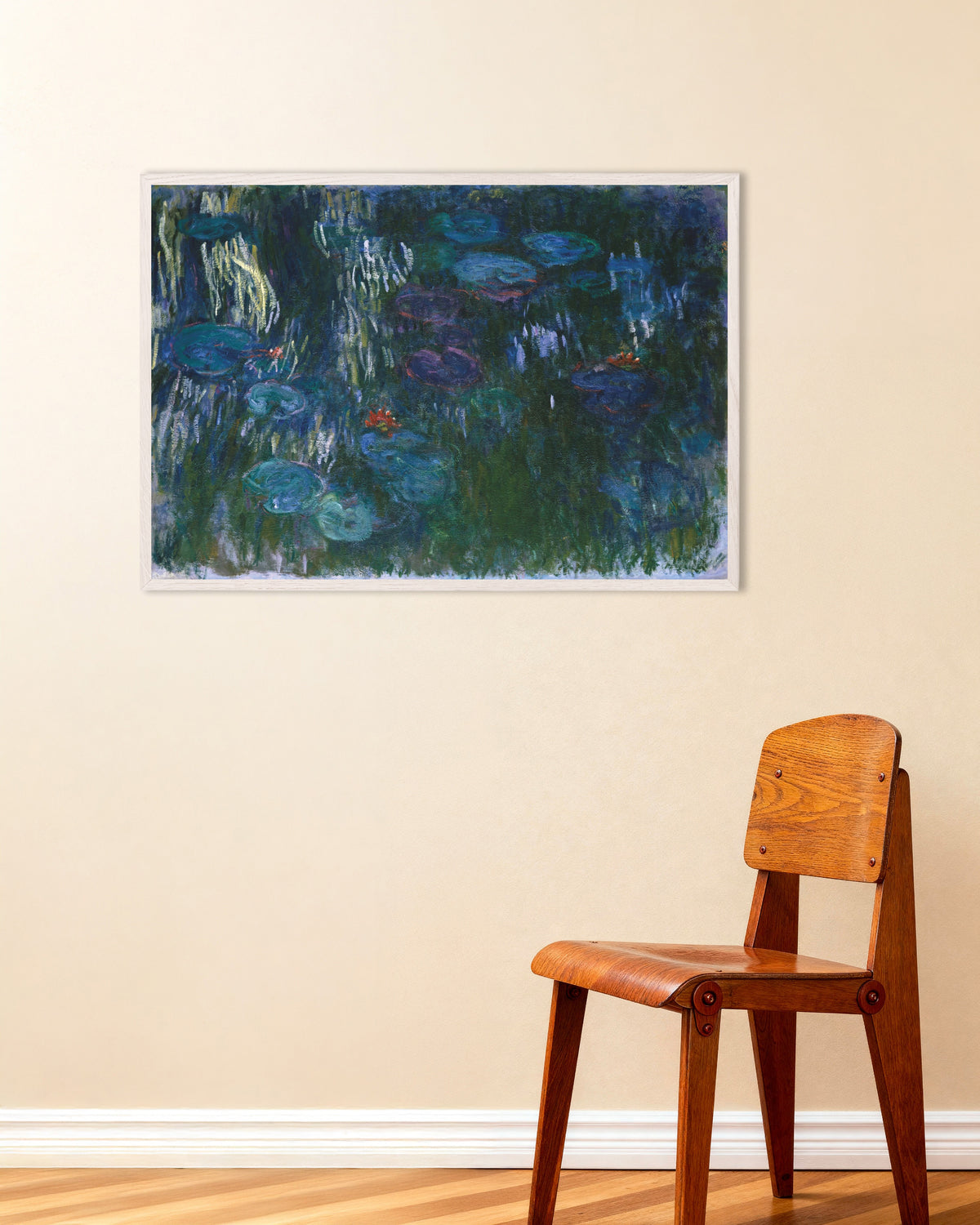 Plakat Åkander (1916–1919) af Claude Monet med hvid træramme