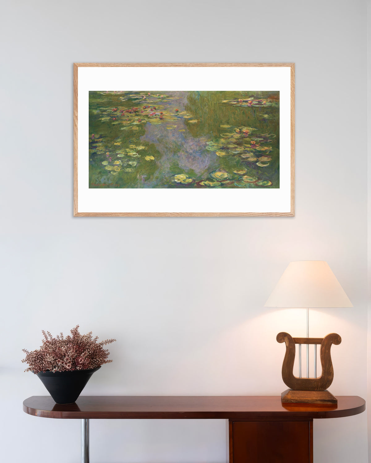 Plakat Åkander (1919) af Claude Monet med ramme i naturtræ