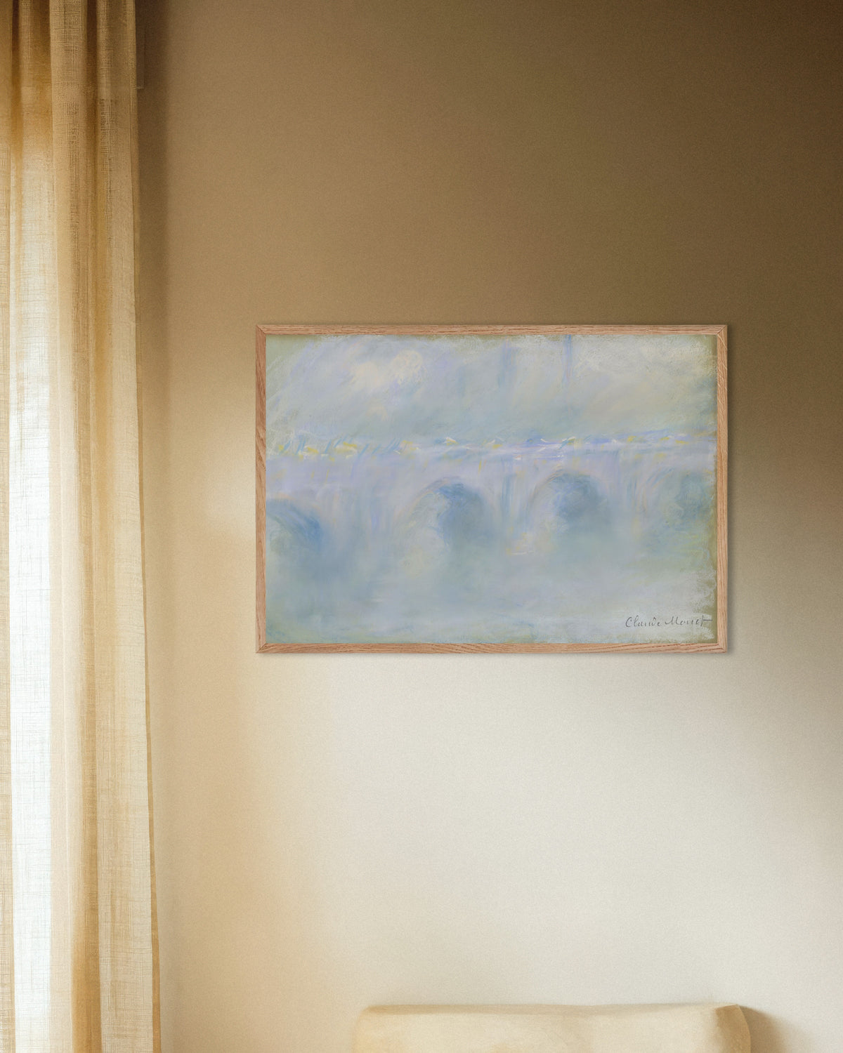 Plakat Waterloo Bridge (1901) af Claude Monet med ramme i naturtræ