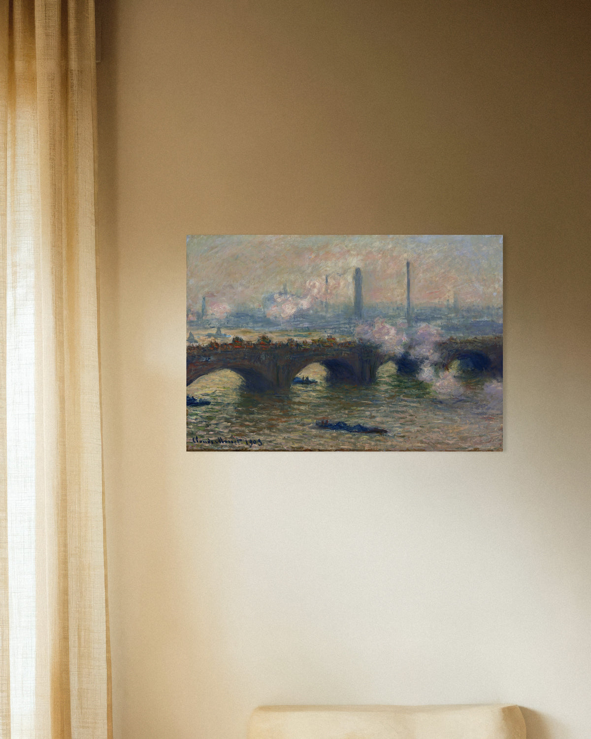 Plakat Waterloo Bridge, grå dag (1903) af Claude Monet