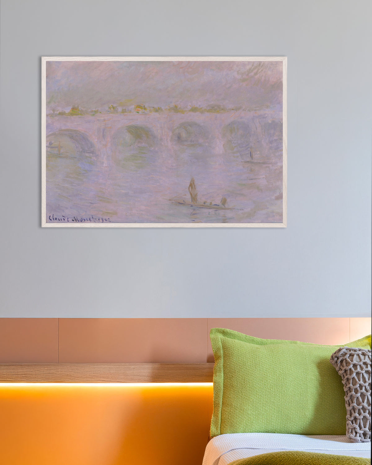 Plakat Waterloo Bridge, London (1902) af Claude Monet med hvid træramme