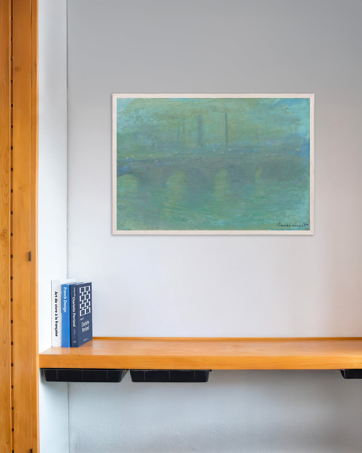 Plakat Waterloo Bridge, London, i tusmørke (1904) af Claude Monet med hvid træramme