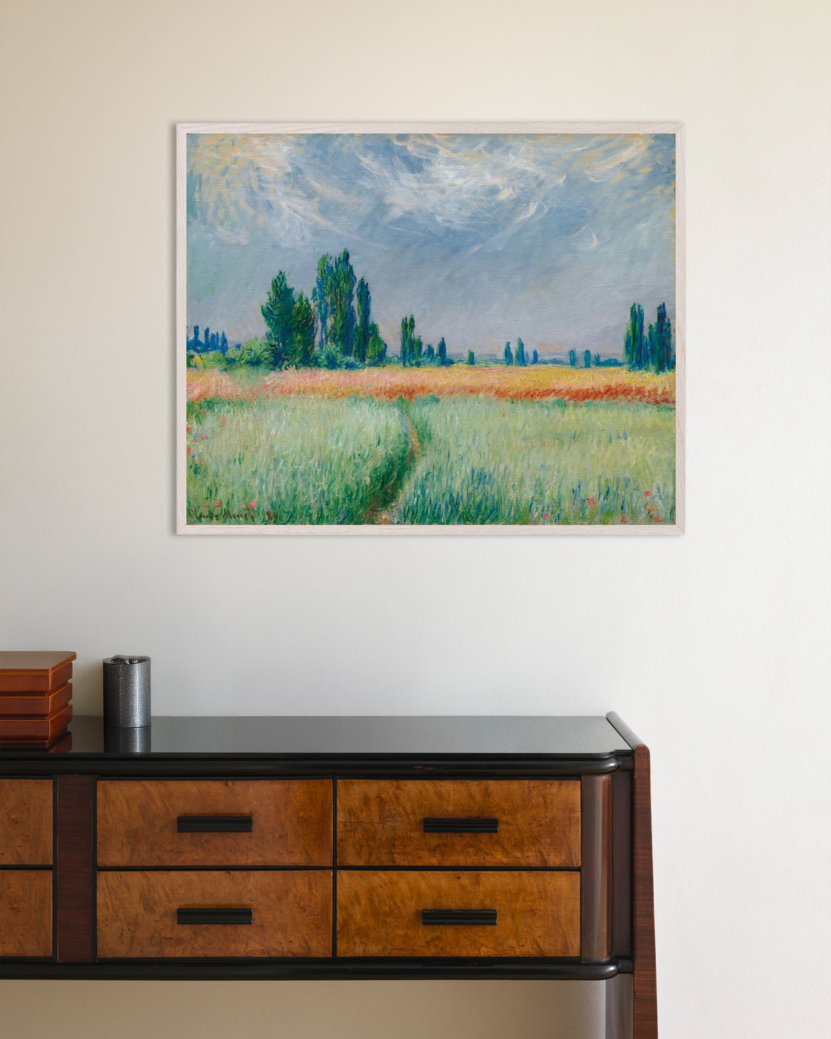 Plakat Hvedemark (1881) af Claude Monet med hvid træramme