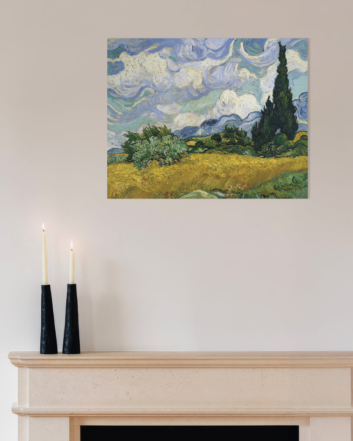 Poster med Hvedemark med cypresser (1889) af Vincent van Gogh