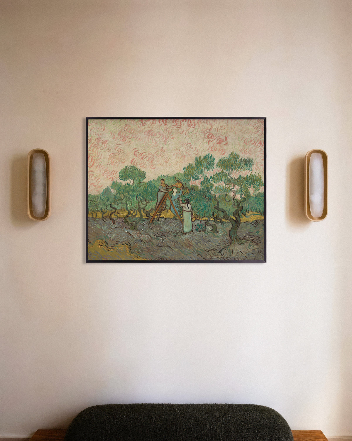 Poster af Kvinder plukker oliven (1889) af Vincent van Gogh med metalramme